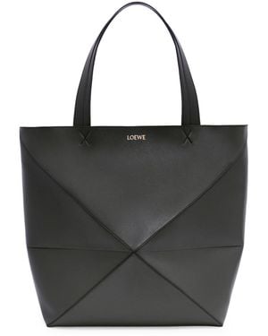 Loewe Borsa puzzle fold tote xl in pelle di vitello lucida - Nero