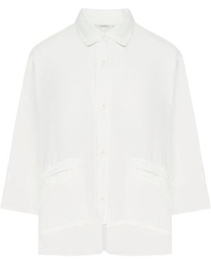 Transit Camicia in lino con inserti in viscosa - Bianco