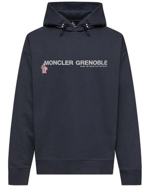 Moncler Felpa logata in cotone con cappuccio - Blu