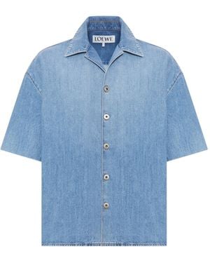 Loewe Anagram Denim Short Sleeve Shirt - Blue