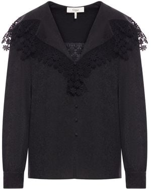 Chloé Blusa con maxi collo in jacquard di seta e pizzo