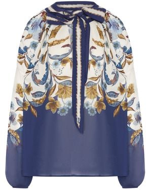 FARM Rio Printed Blouse With A Bow - Blue