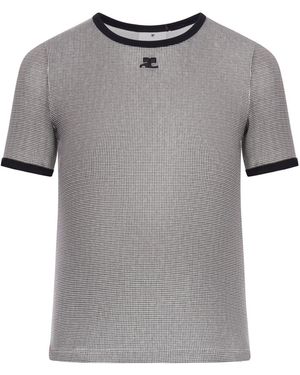 Courreges Houndstooth Contrast T-shirt - Grey