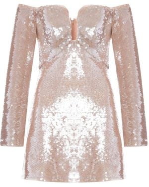 Self-Portrait Off-Shoulder Sequin Mini Dress - Pink