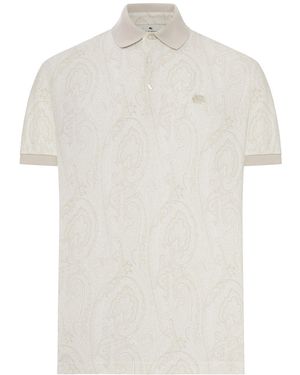 Etro Cotton Polo Shirt With Arnica Pattern - White