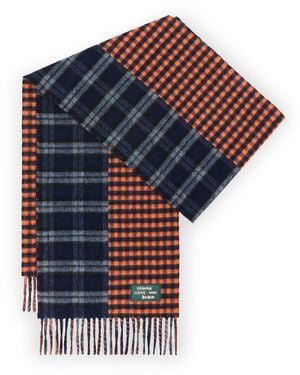 Loewe Jacquard Wool And Cashmere Blend Scarf With Checked Pattern - Blue