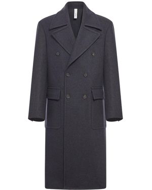 Hevò Double-Breasted Herringbone Coat - Blue
