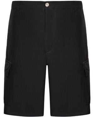 120% Lino Linen Cargo Bermuda Shorts - Black