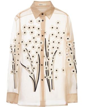 KHAITE Silk Shirt With Three-dimensional Embroidery - Natural
