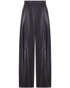 Giorgio Armani Wide Nappa Pants With Pleats - Blue