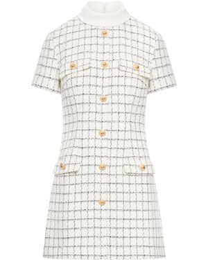 Self-Portrait Checked Boucle Mini Dress - White