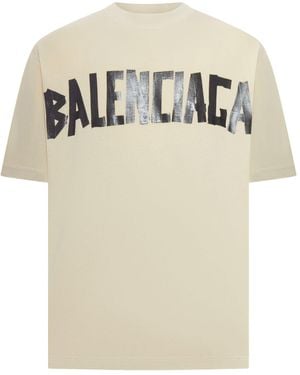 Balenciaga Cotton Tape Type T-shirt - Natural