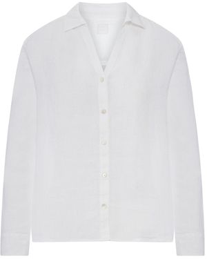 120% Lino Linen Shirt With Collar And V-Neck - White