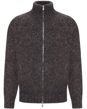 Brunello Cucinelli Maglia zip-up in maglia bouclÉ con collo alto - Grigio