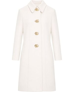 Gucci Cappotto in nattÉ di lana con bottone double g - Bianco