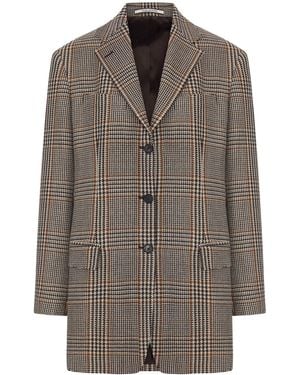 Tagliatore Checked Wool Blend Blazer Jacket With Three Buttons - Brown