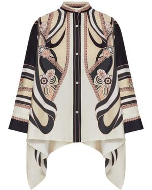 La DoubleJ Silk Scarf Shirt With Graphic Print And Asymmetric Bottom - White