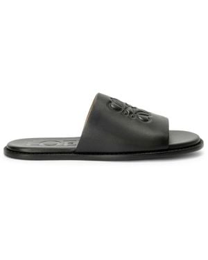 Loewe Slide Anagram Flex In Soft Calfskin - Black