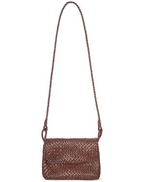 IBELIV Woven Leather Shoulder Bag With Flap - White