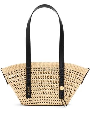 Loewe X Paula's Ibiza Small Woven Basket Made Of Iraca Palm And Calfskin - Metallic