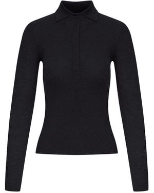 Max Mara Ribbed Knit Polo Shirt - Blue