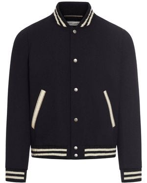 Saint Laurent Bomber Jacket With Embroidery - Blue
