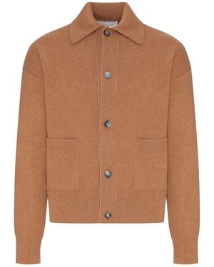 Ami Paris Cardigan con colletto a camicia in lana - Marrone