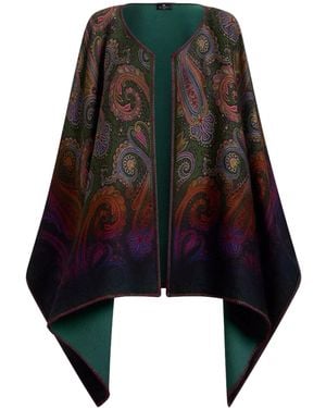Etro Reversible Wool Cape With Dégradé Paisley Pattern - Black