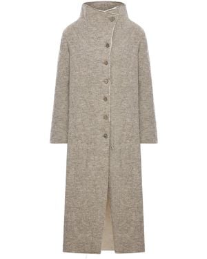 Transit Cappotto lungo slim fit in maglia di lana cotta - Grigio