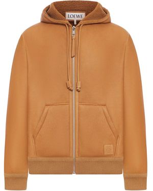 Loewe Shearling Jacket With Hood - Brown