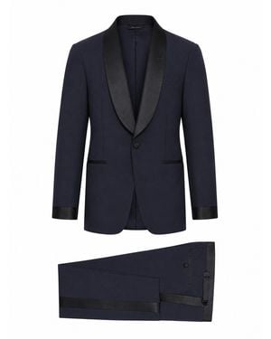 Tom Ford Single Breasted Tuxedo With Silk Inserts - Blue
