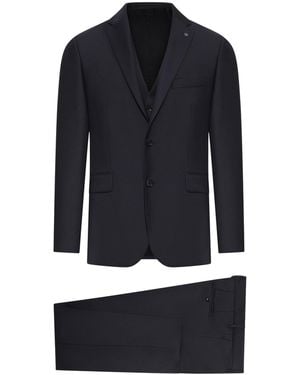 Tagliatore Bruce Tailored Wool Suit With Vest - Blue