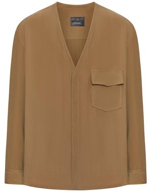 Giorgio Armani Viscose Blouse With V-Neck And Patch Pocket - Brown