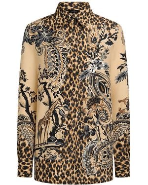 Etro Silk Shirt With Placement Leopard Print - Multicolor