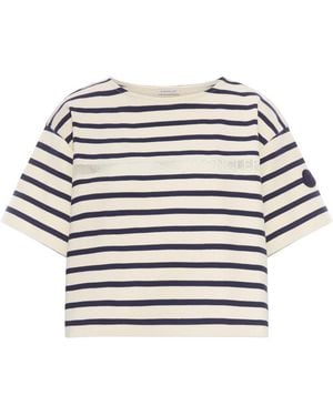 Moncler Striped Crop T-Shirt With Logo - White