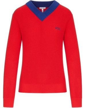 Loewe Maglione in misto cotone e lana testurizzati con collo a contrasto - Rosso