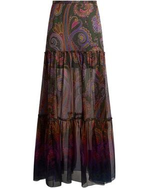 Etro Gonna lunga in seta con stampa paisley piazzata - Viola