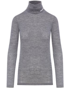 Jil Sander High Neck Long Sleeve T-shirt With Printed Logo On Neck - Grey