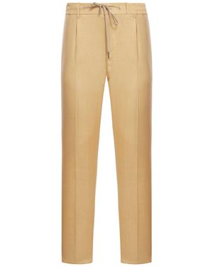 Tagliatore Slim Fit Linen Trousers - Natural