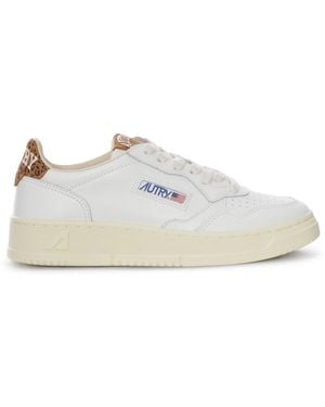 Autry Medalist Low Leather Sneakers With Leopard Detail - White
