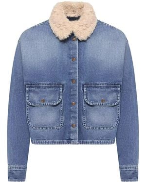 Moncler Denim Shirt With Teddy Trim - Blue