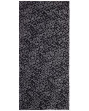 Giorgio Armani Scarf With All-Over Monogram Pattern And Fringed Edges - Gray