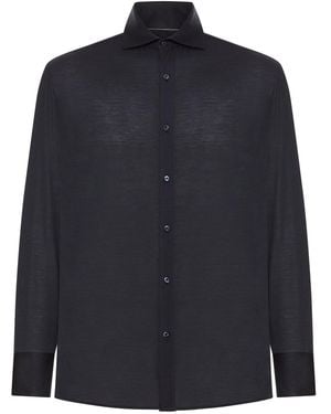 Brunello Cucinelli Classic Cotton And Silk Blend Shirt - Blue