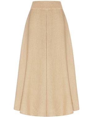 120% Lino Long Linen Flower Skirt With Waistband - Natural