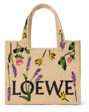 Loewe Borsa loewe font tote piccola in rafia - Metallizzato