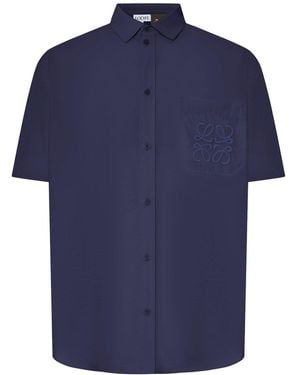 Loewe X Paula's Ibiza Short-Sleeved Textured Poplin Shirt - Blue