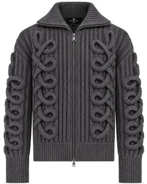 Etro Cardigan in misto lana a coste con zip e intrecci - Grigio