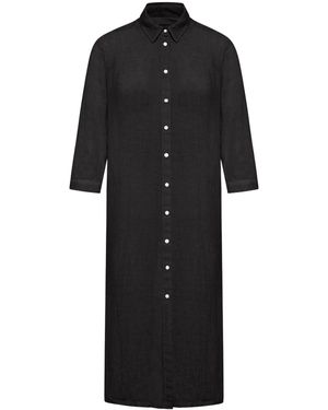 120% Lino Long Linen Chemisier Dress - Black