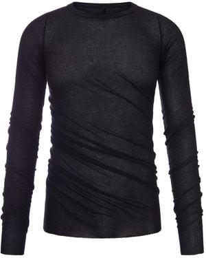 Rick Owens Semi-Transparent Ribbed T-Shirt With Draping - Blue