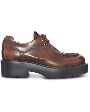 Miu Miu Vintage Leather Platform Lace-up Shoe - Brown